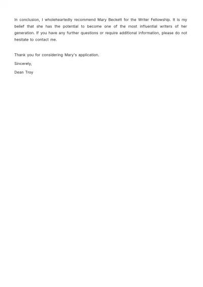 Free Fellowship Recommendation Letter   Template to Edit Online