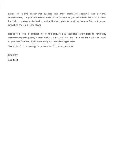 Free Law School Recommendation Letter  Template to Edit Online