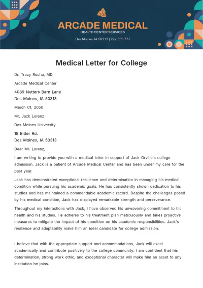 Free Medical Letter for College   Template to Edit Online