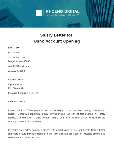 Free Salary Letter for Bank Account Opening  Template to Edit Online