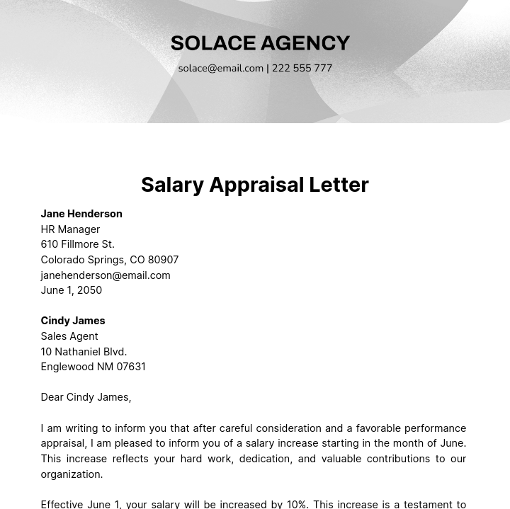 Salary Appraisal Letter   Template