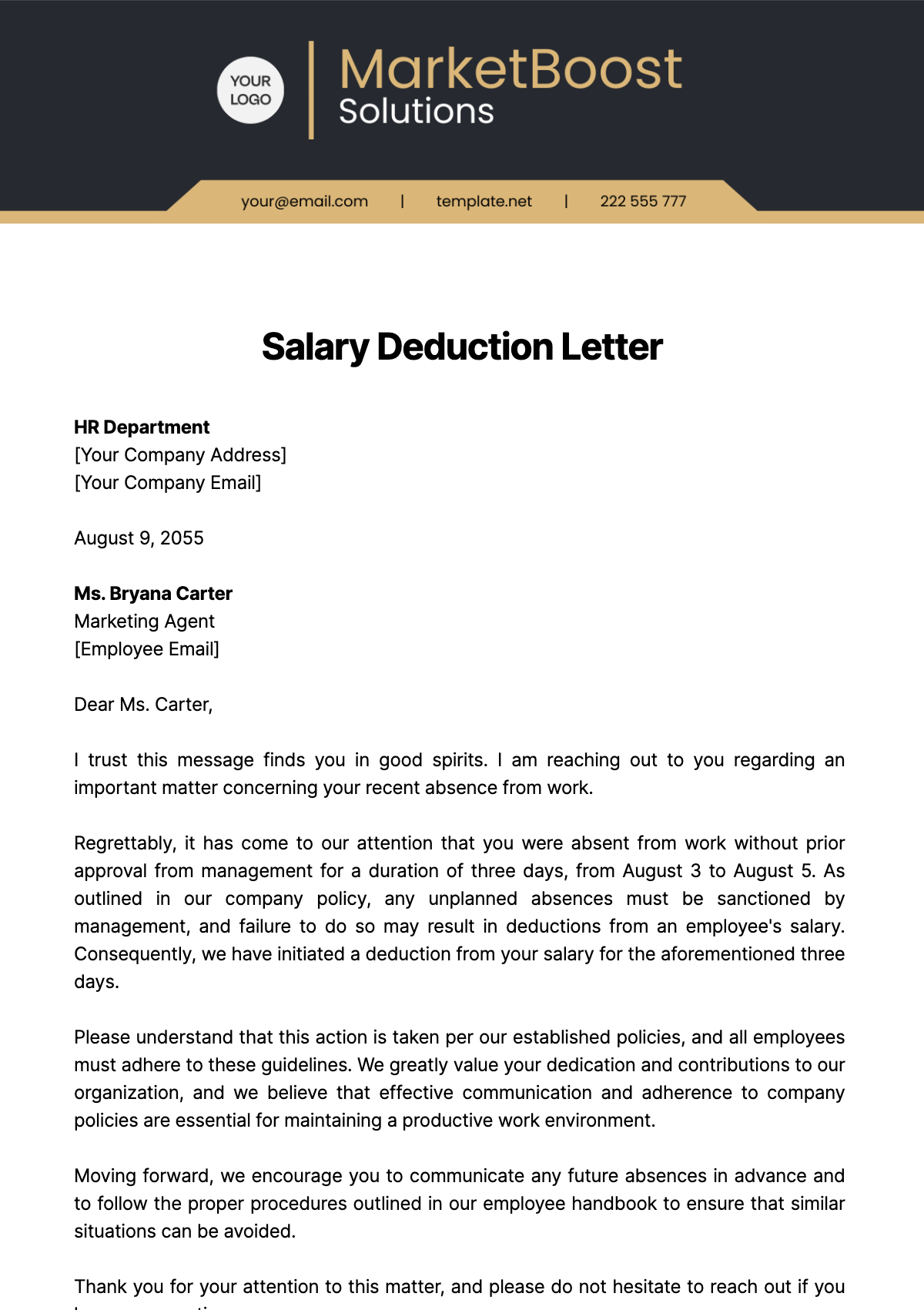 Salary Deduction Letter Template