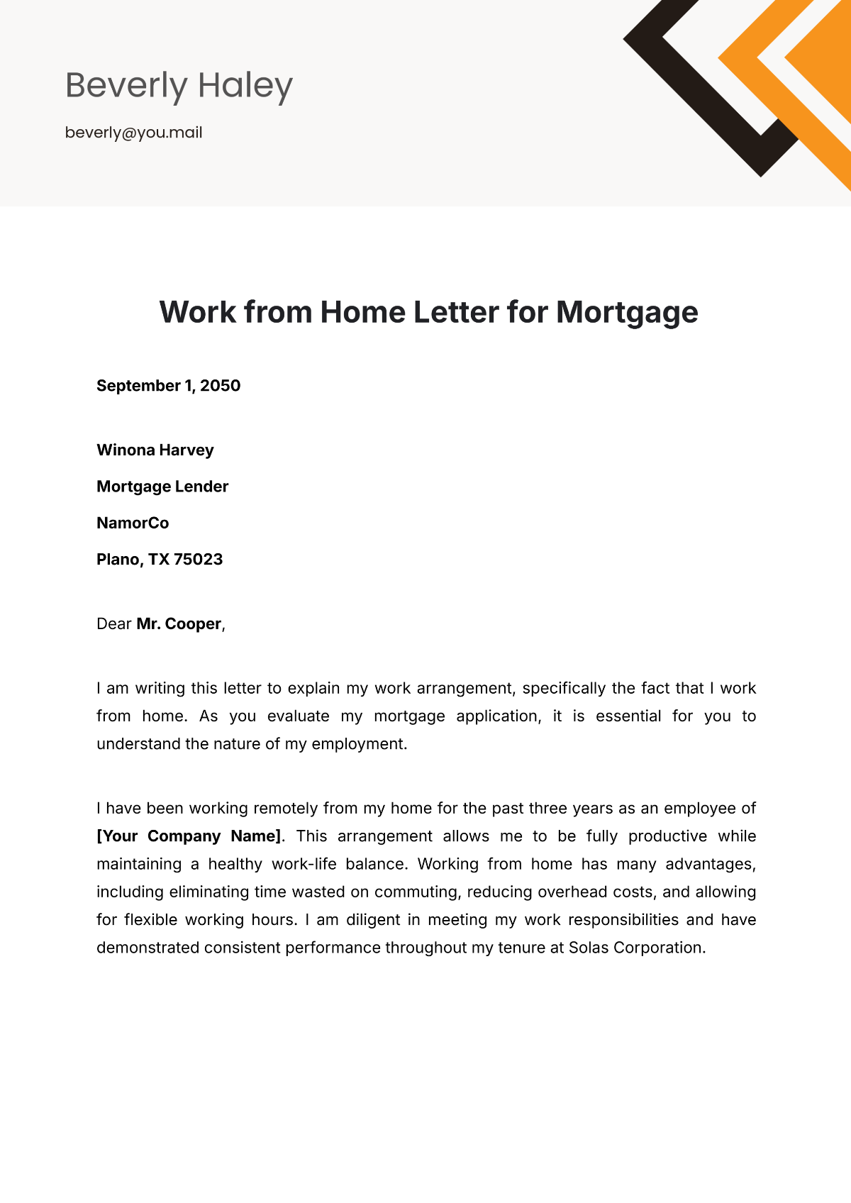 Work from Home Letter for Mortgage Template - Edit Online & Download