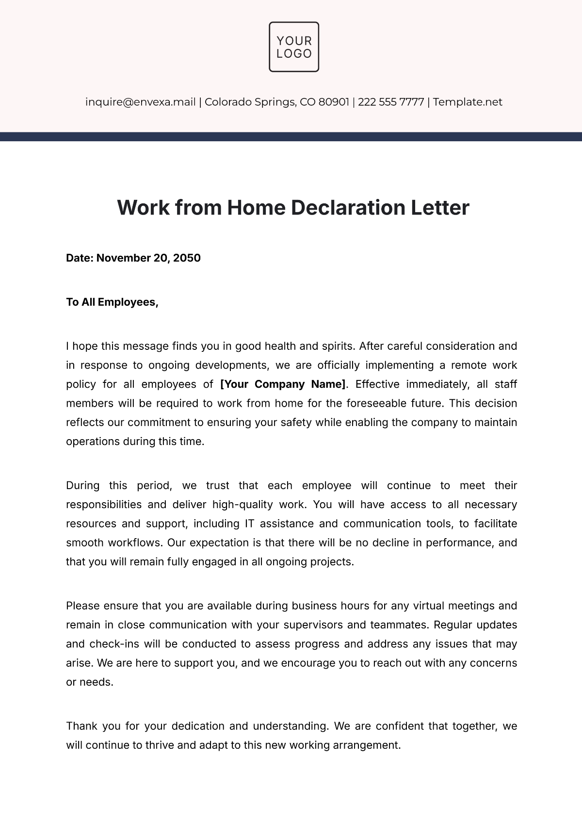 Work from Home Declaration Letter Template - Edit Online & Download