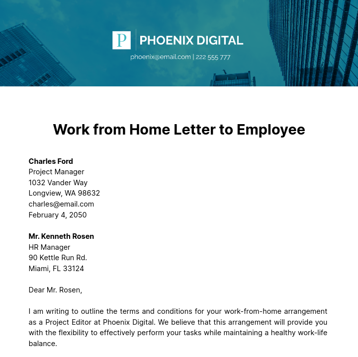 Work from Home Letter to Employee   Template