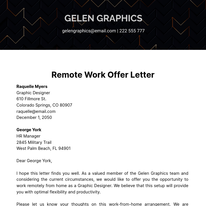 Remote Work Offer Letter   Template