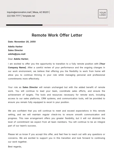 Free Remote Work Offer Letter Template to Edit Online
