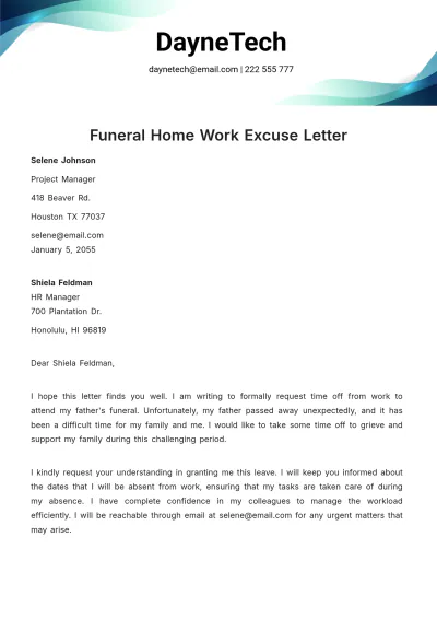 Free Funeral Home Work Excuse Letter  Template to Edit Online