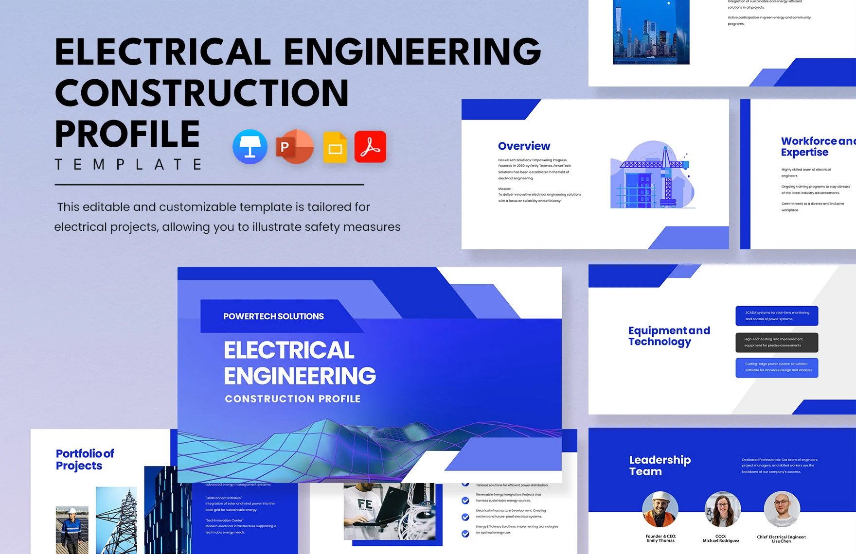 Electrical Engineering Construction Profile Template in PDF, PowerPoint, Google Slides, Apple Keynote
