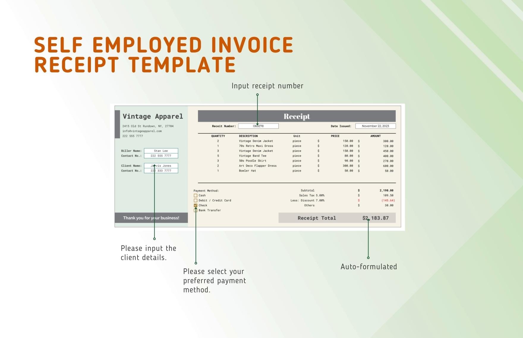 Self Employed Invoice Receipt Template