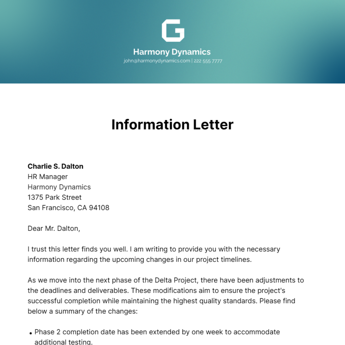 Information Letter Template