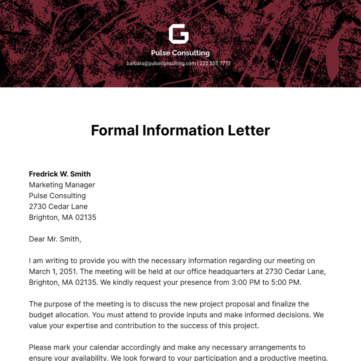 Formal Information Letter  Template