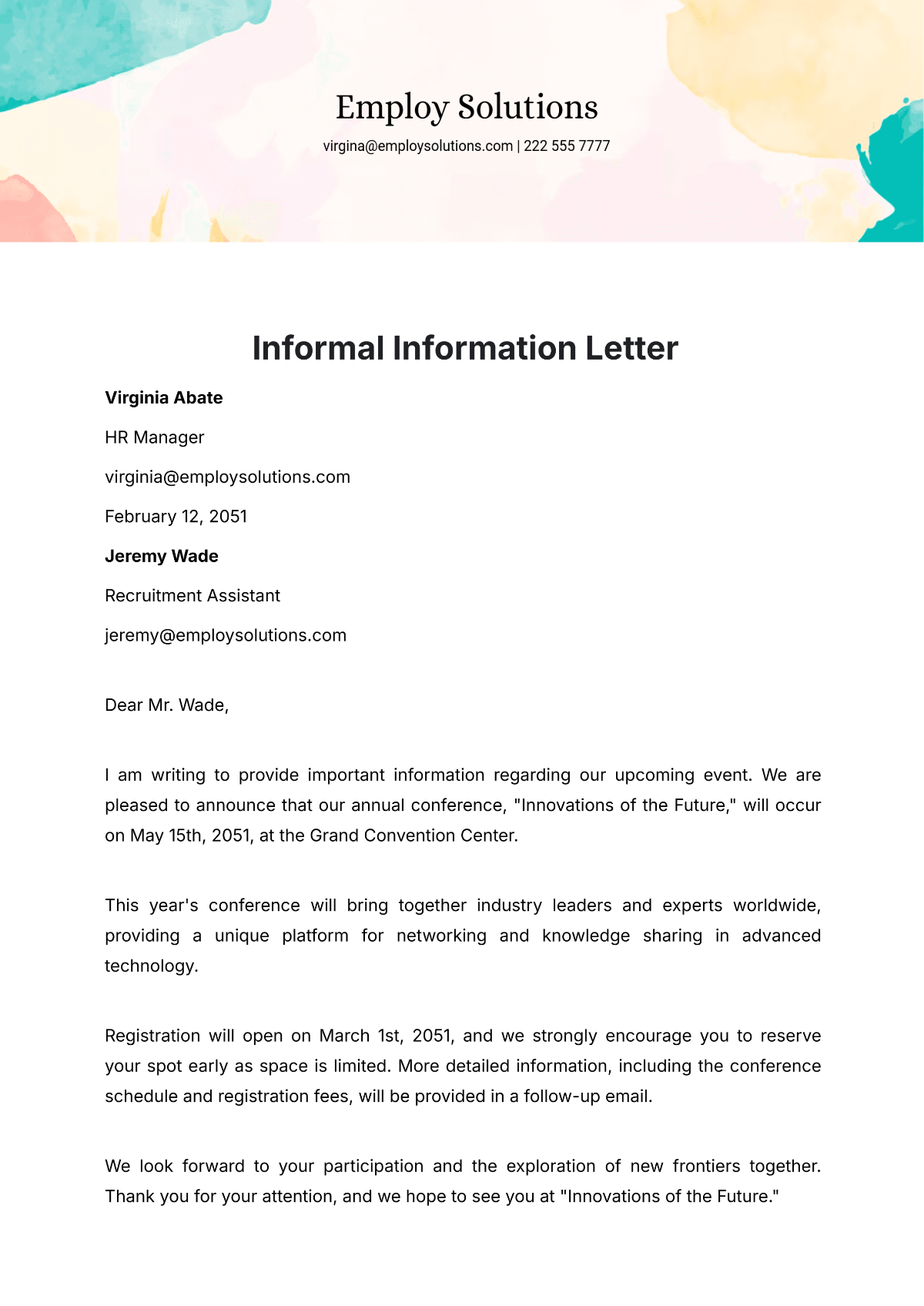 Free Informal Information Letter Template