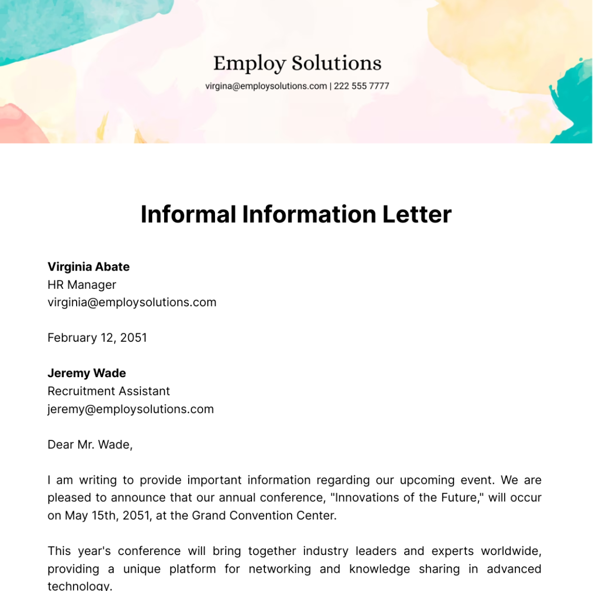 Informal Information Letter Template