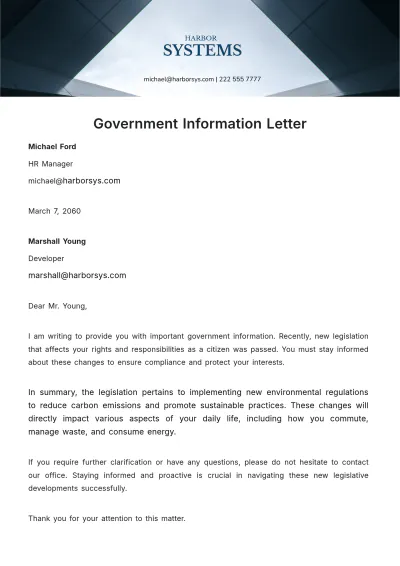 Free Government Information Letter   Template to Edit Online