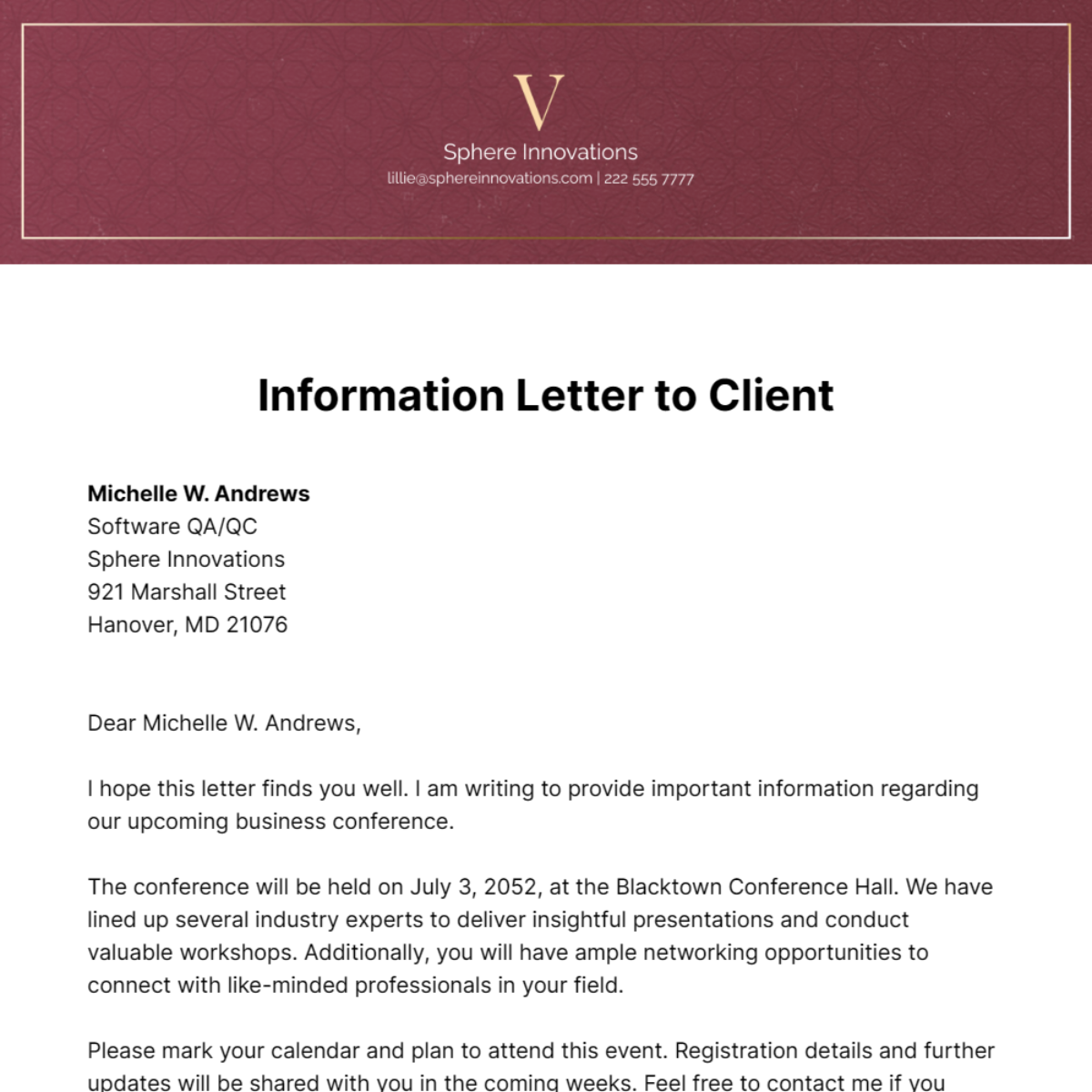 Information Letter to Client Template
