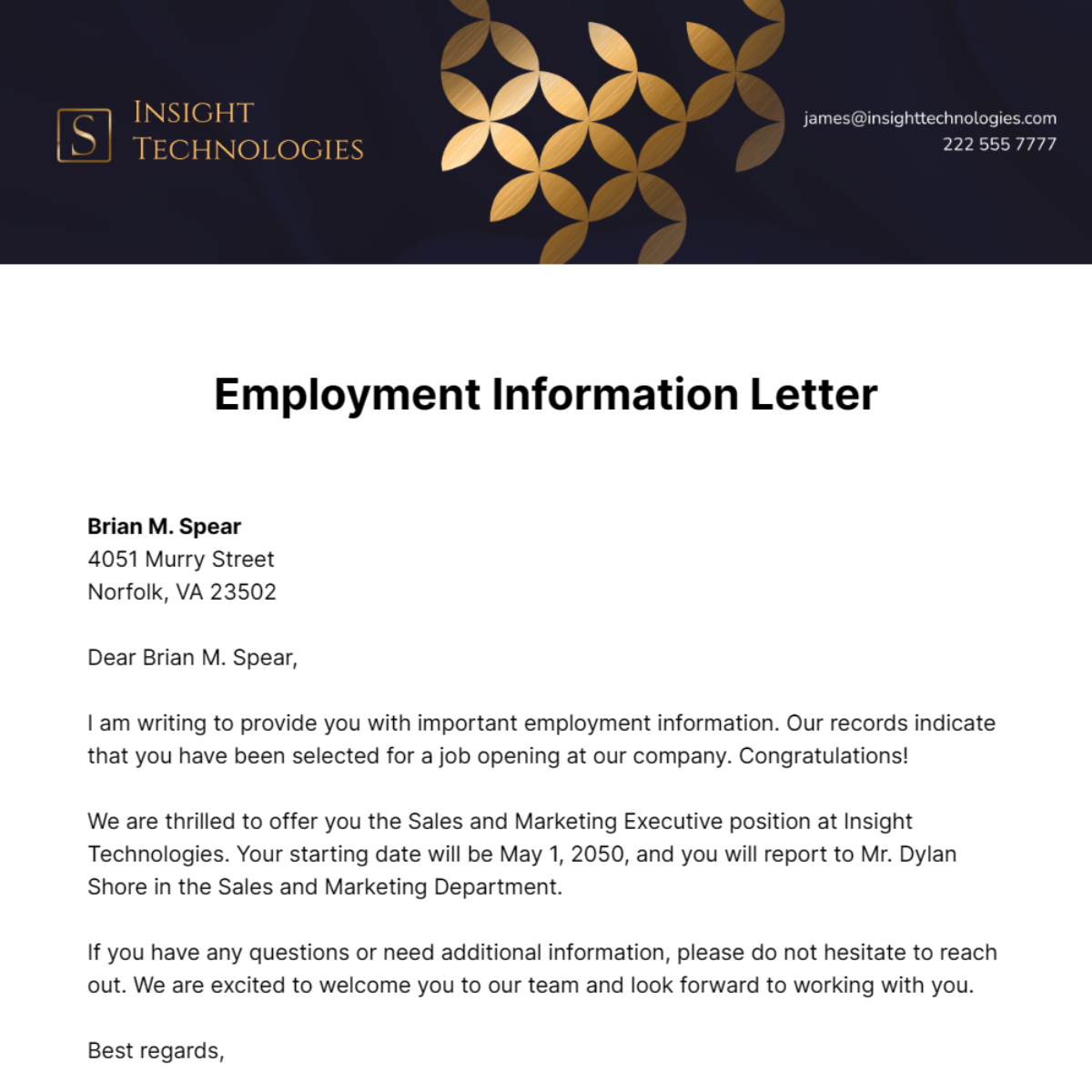 Employment Information Letter Template