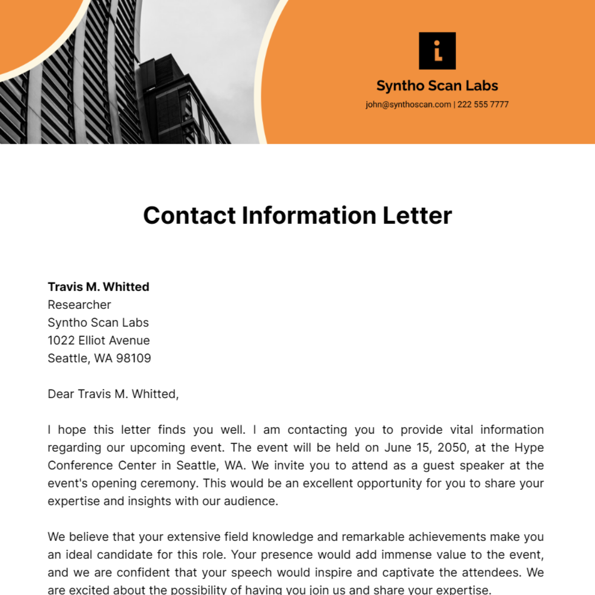 Contact Information Letter Template