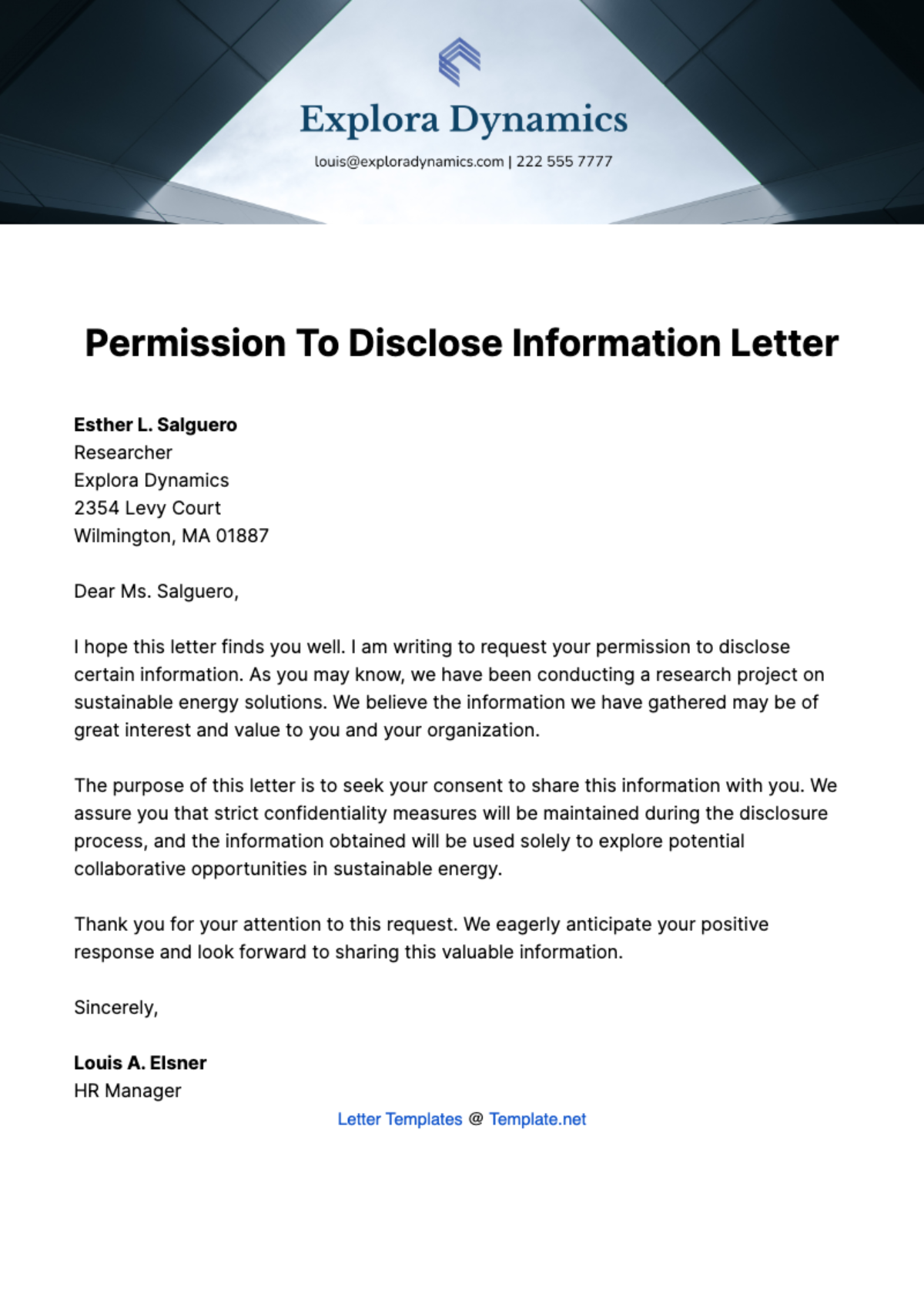 Free Permission to Disclose Information Letter Template