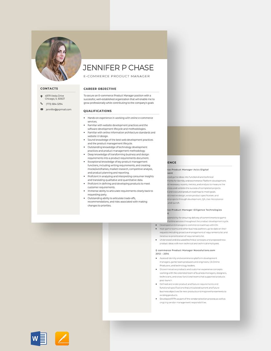 Free Ecommerce Product Manager Resume  Download in Word, Apple Pages