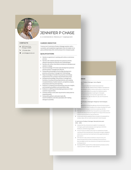 Ecommerce Product Manager Resume Download