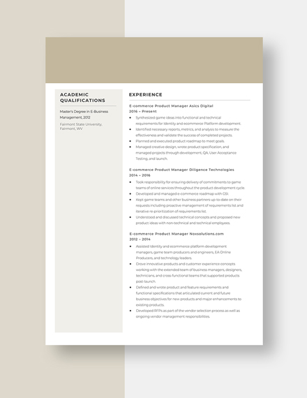 Ecommerce Product Manager Resume Template
