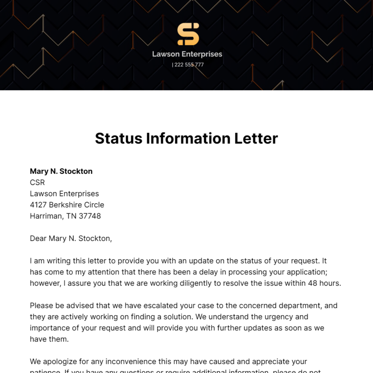 Status Information Letter  Template