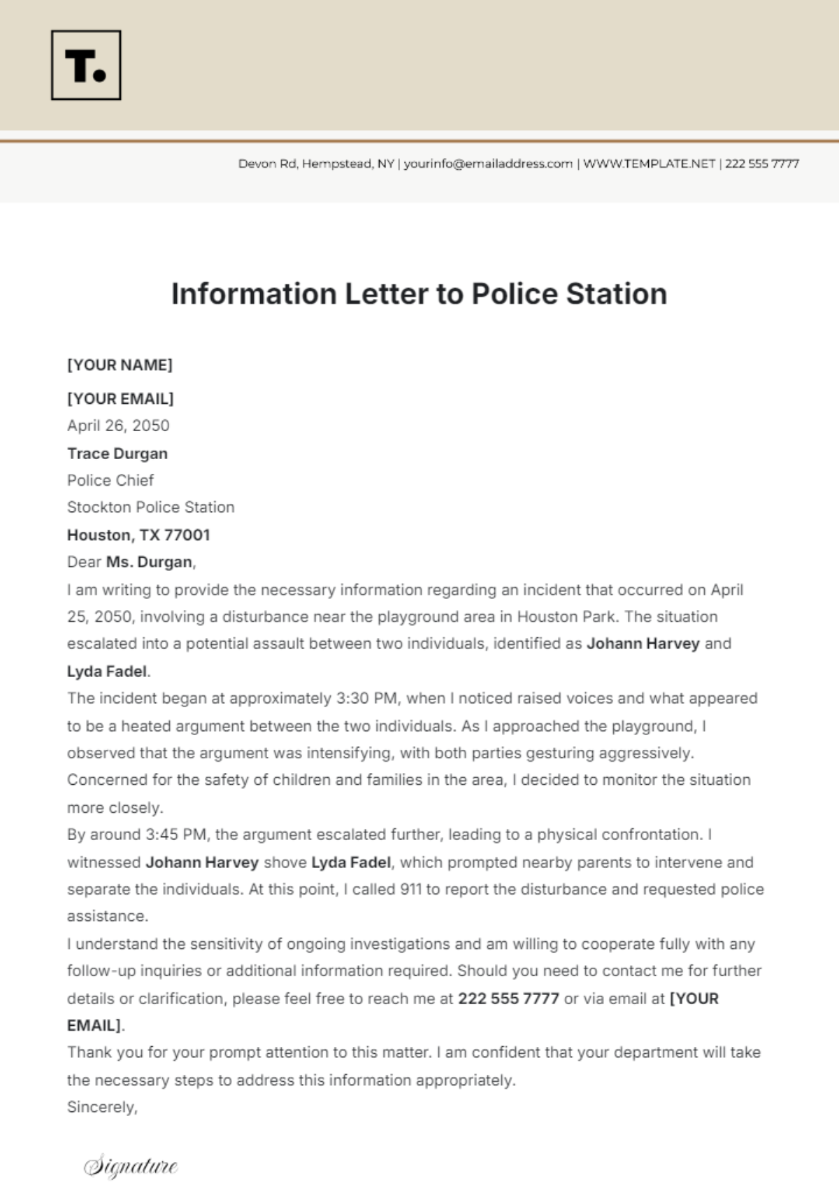 Information Letter to Police Station  Template