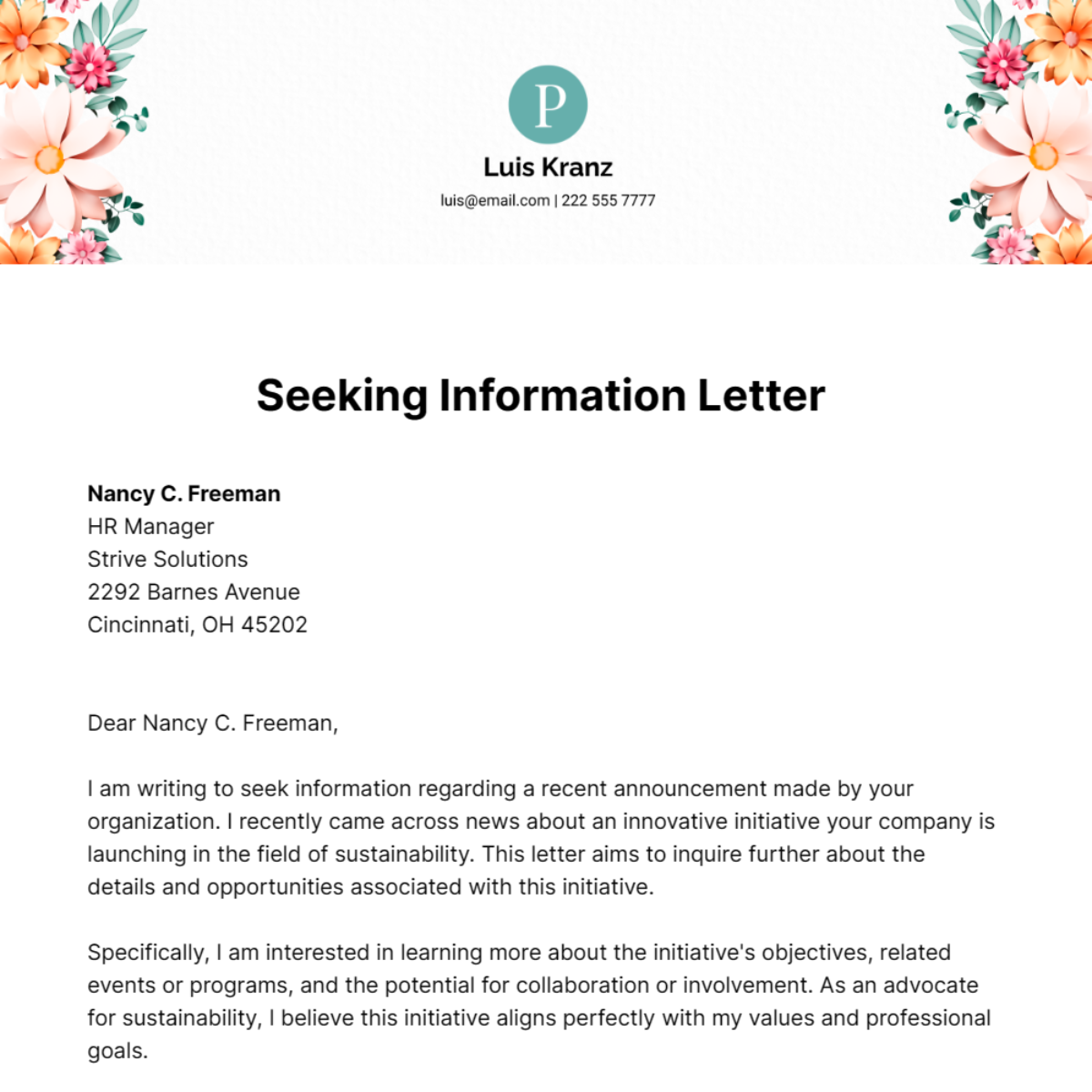 Seeking Information Letter  Template