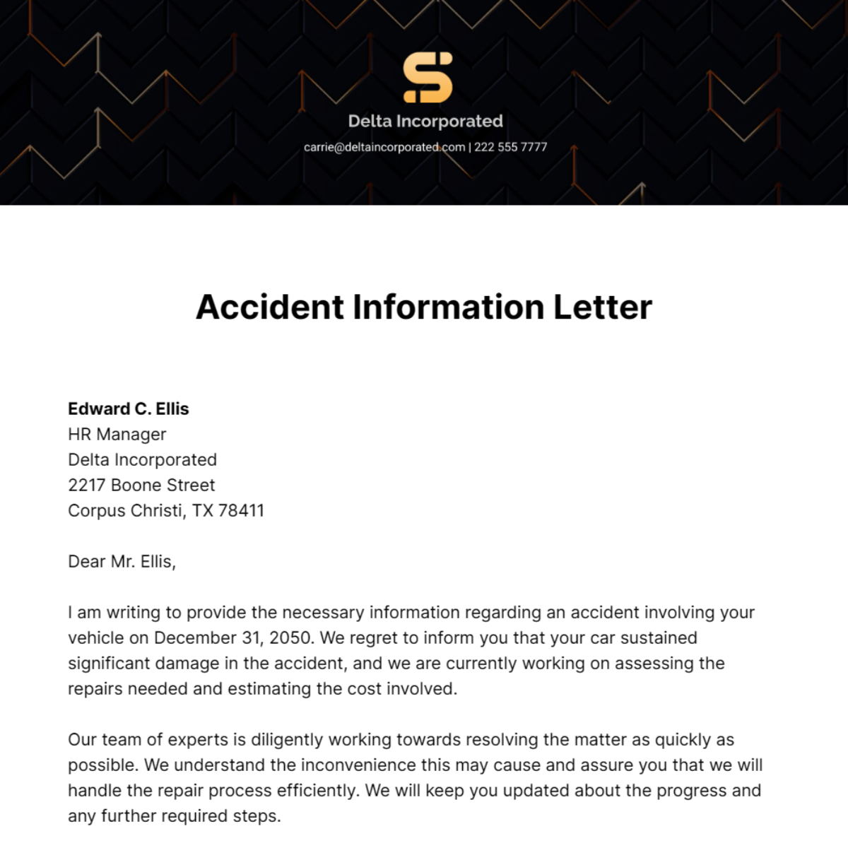 Accident Information Letter Template
