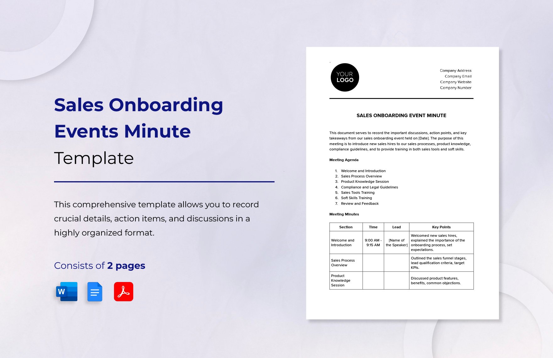 Sales Onboarding Events Minute Template in Word, Google Docs, PDF
