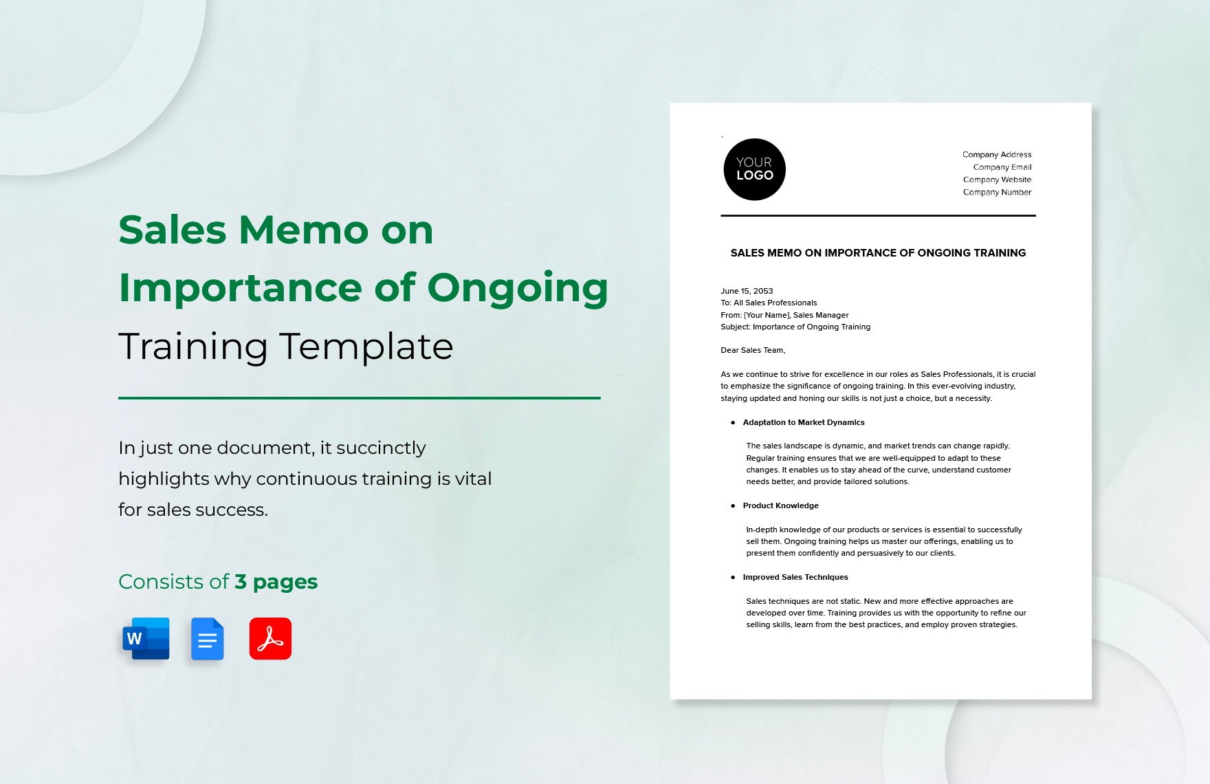 Sales Memo on Importance of Ongoing Training Template