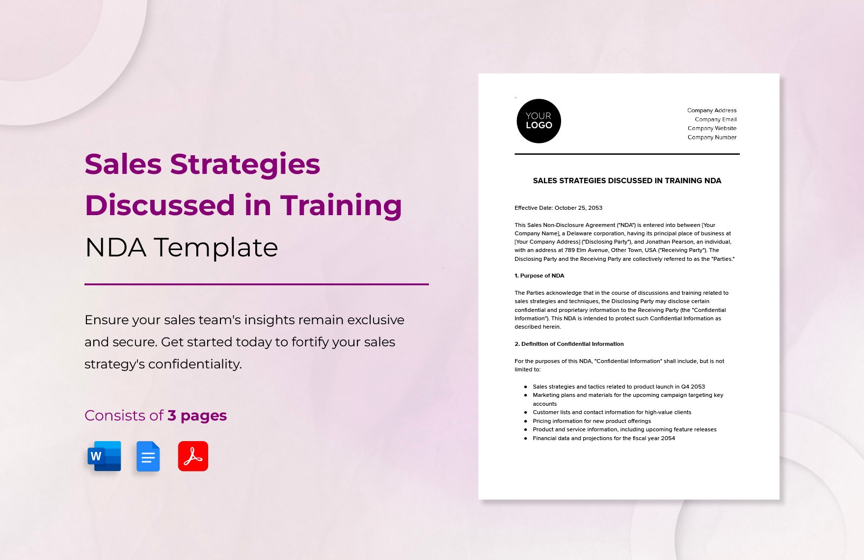 Sales Strategies Discussed in Training NDA Template in Word, Google Docs, PDF