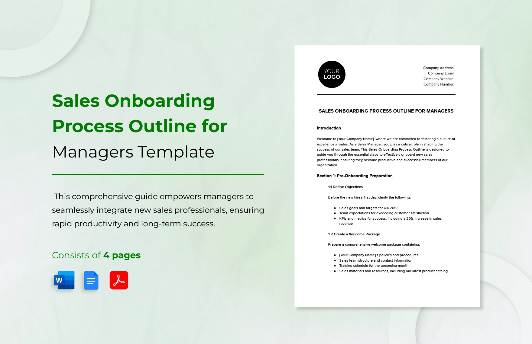 Sales Onboarding Process Outline for Managers Template in Word, Google Docs, PDF