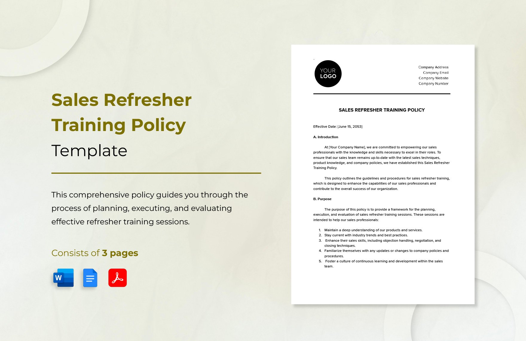 Sales Refresher Training Policy Template in Word, Google Docs, PDF
