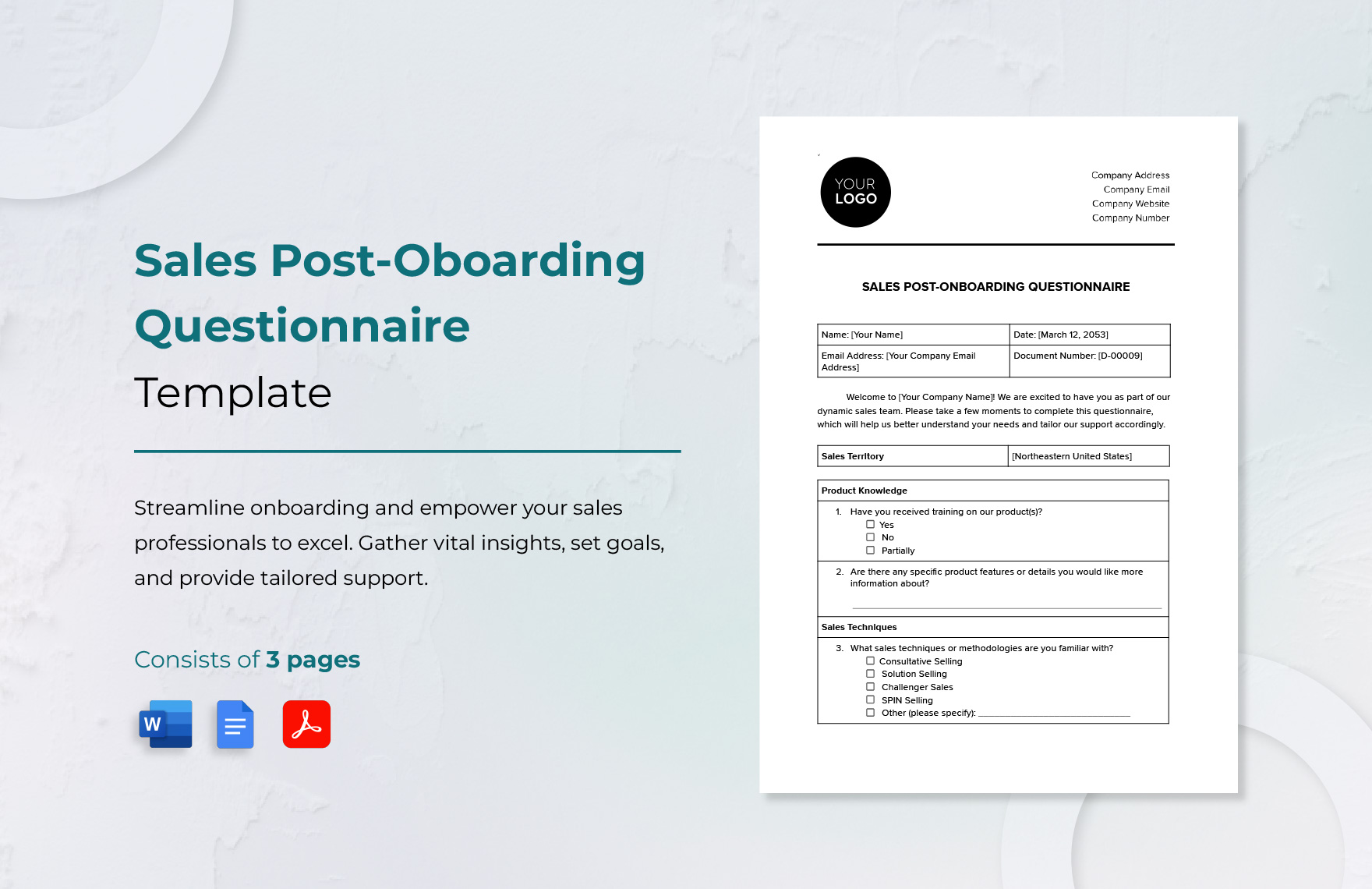 Sales Post Onboarding Questionnaire Template in Word PDF Google Docs