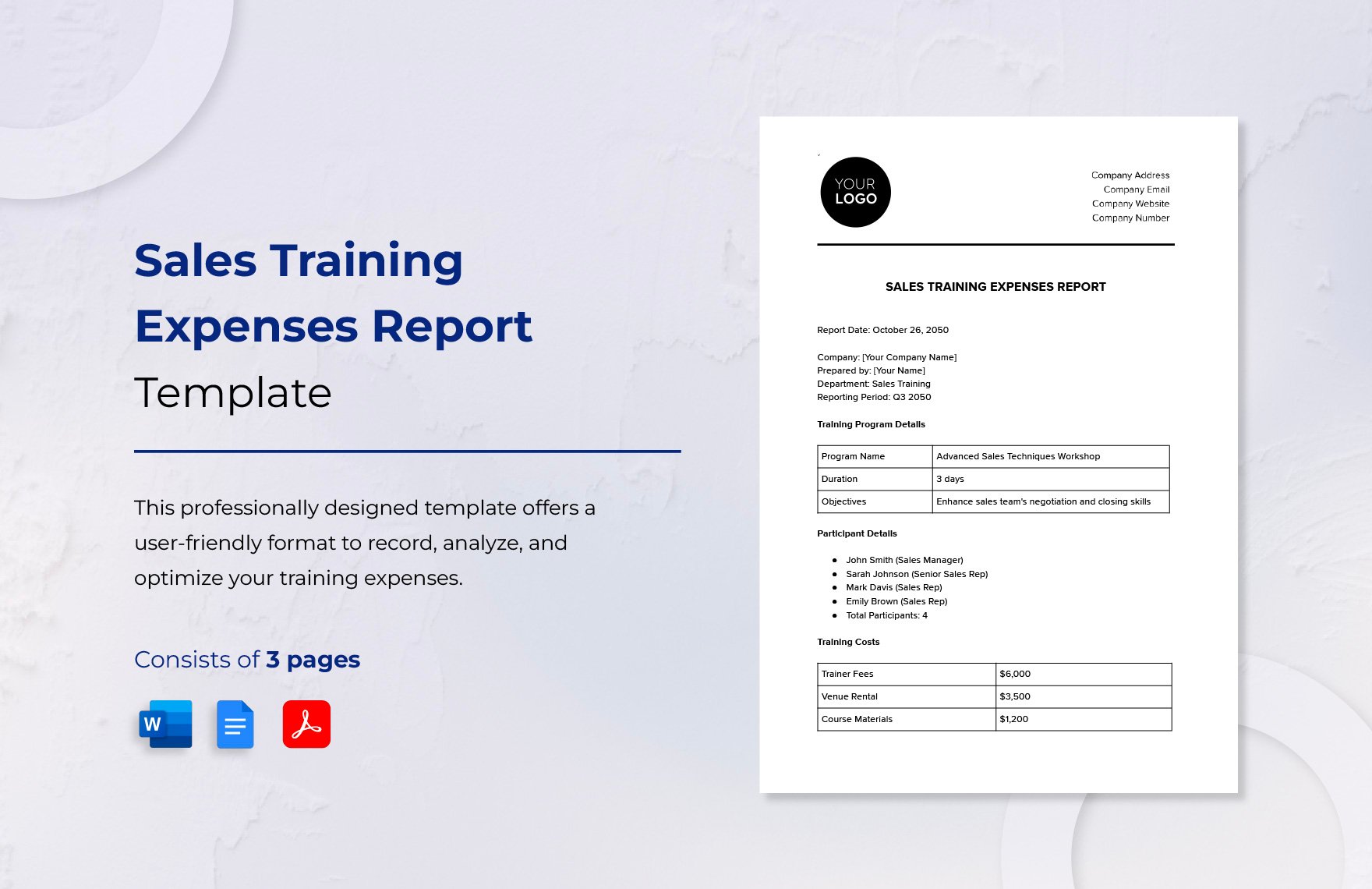 Sales Training Expenses Report Template in Word, Google Docs, PDF