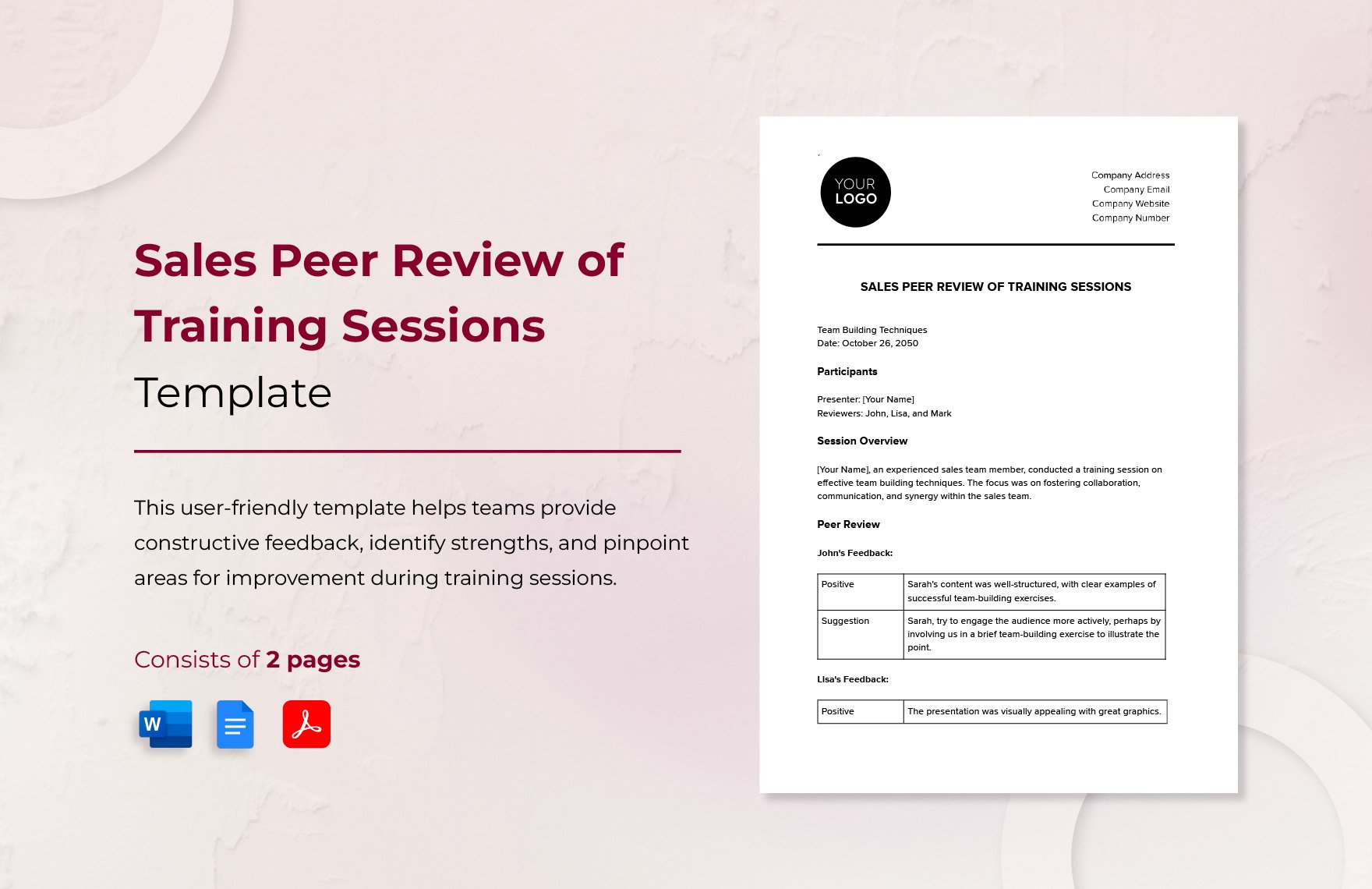 Sales Peer Review of Training Sessions Template in Word, Google Docs, PDF