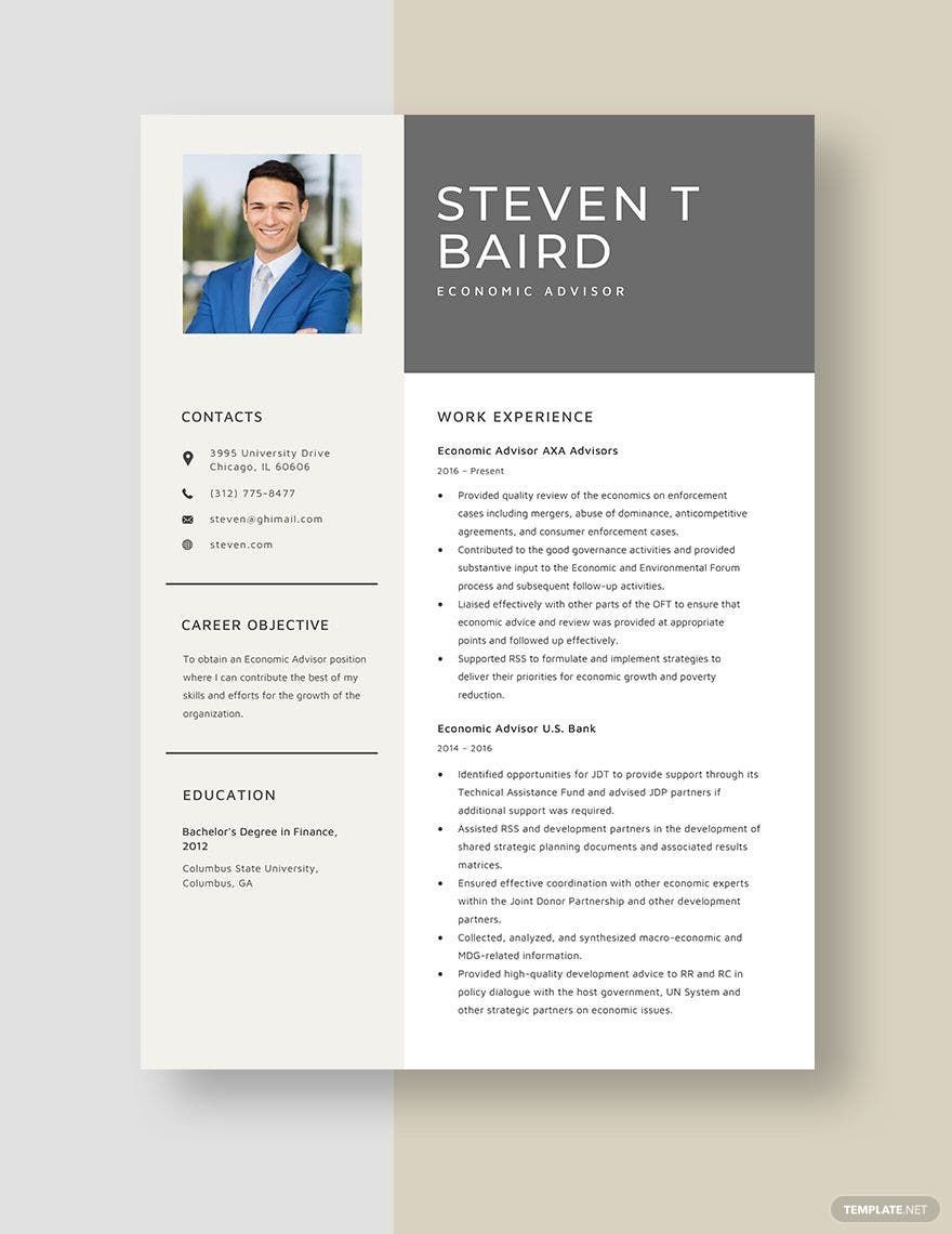 Free Economic Advisor Resume in Word, Apple Pages