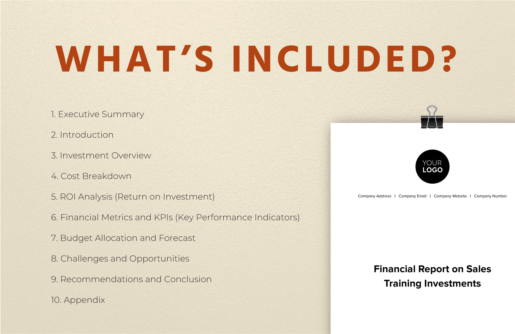 Financial Report on Sales Training Investments Template