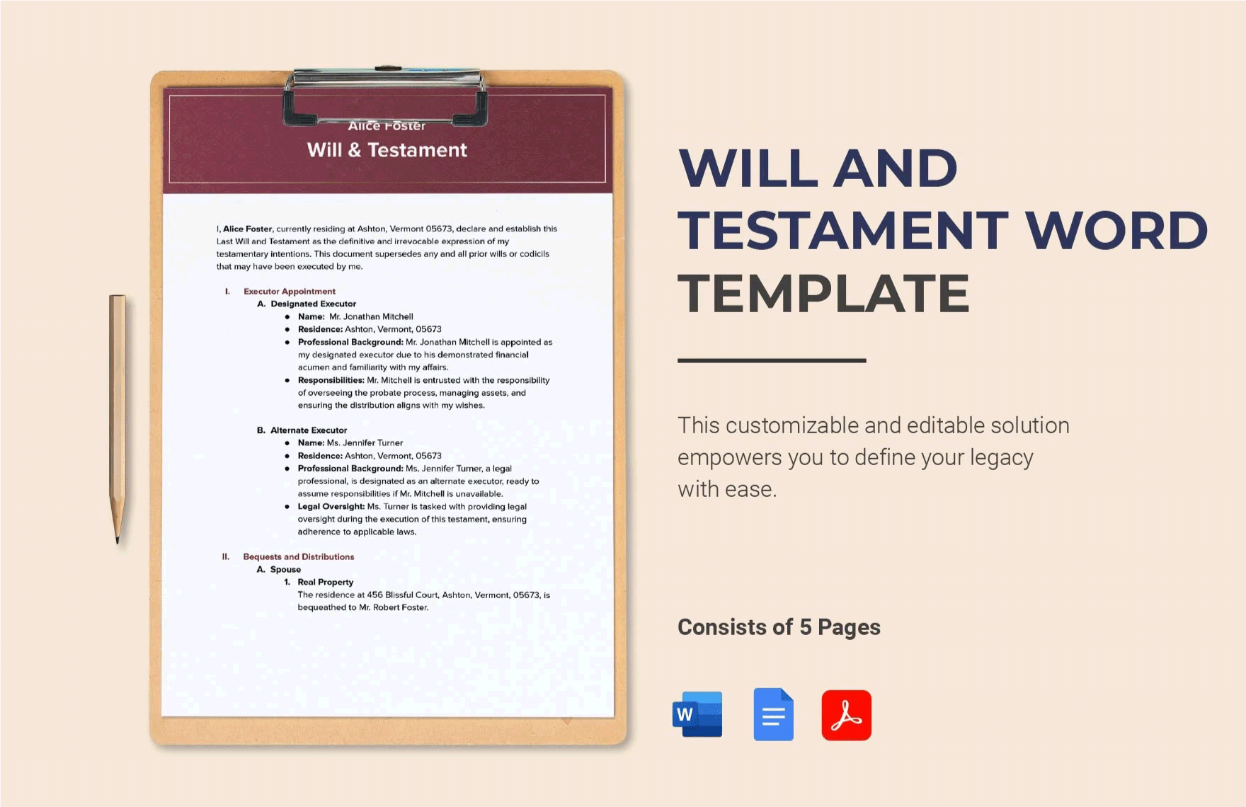 Free Will & Testament Word Template in Word, Google Docs, PDF