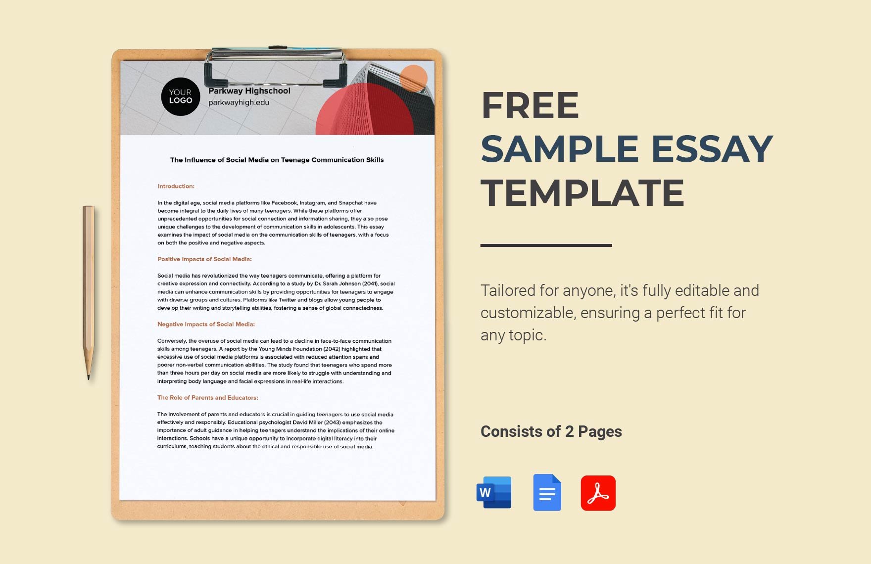 Sample Essay Template in Word PDF Google Docs Download Template net