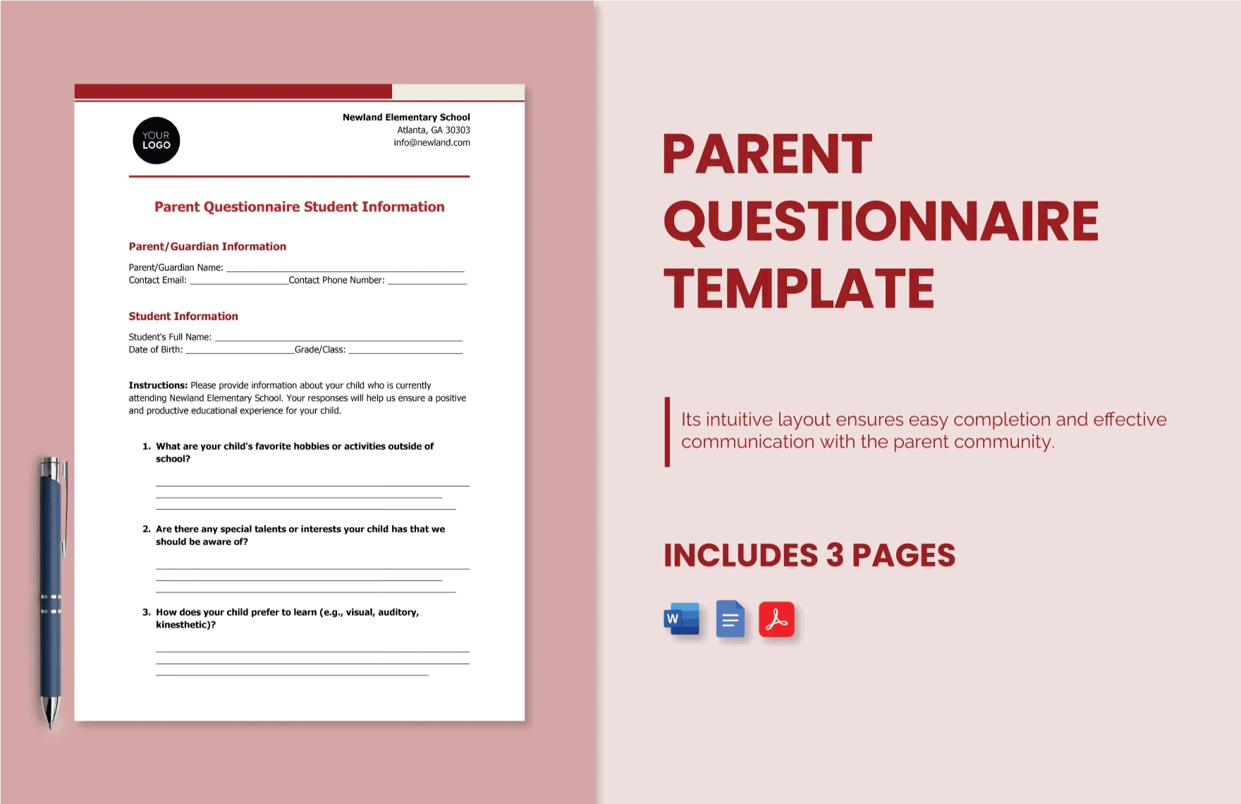 Free Parent Questionnaire Template