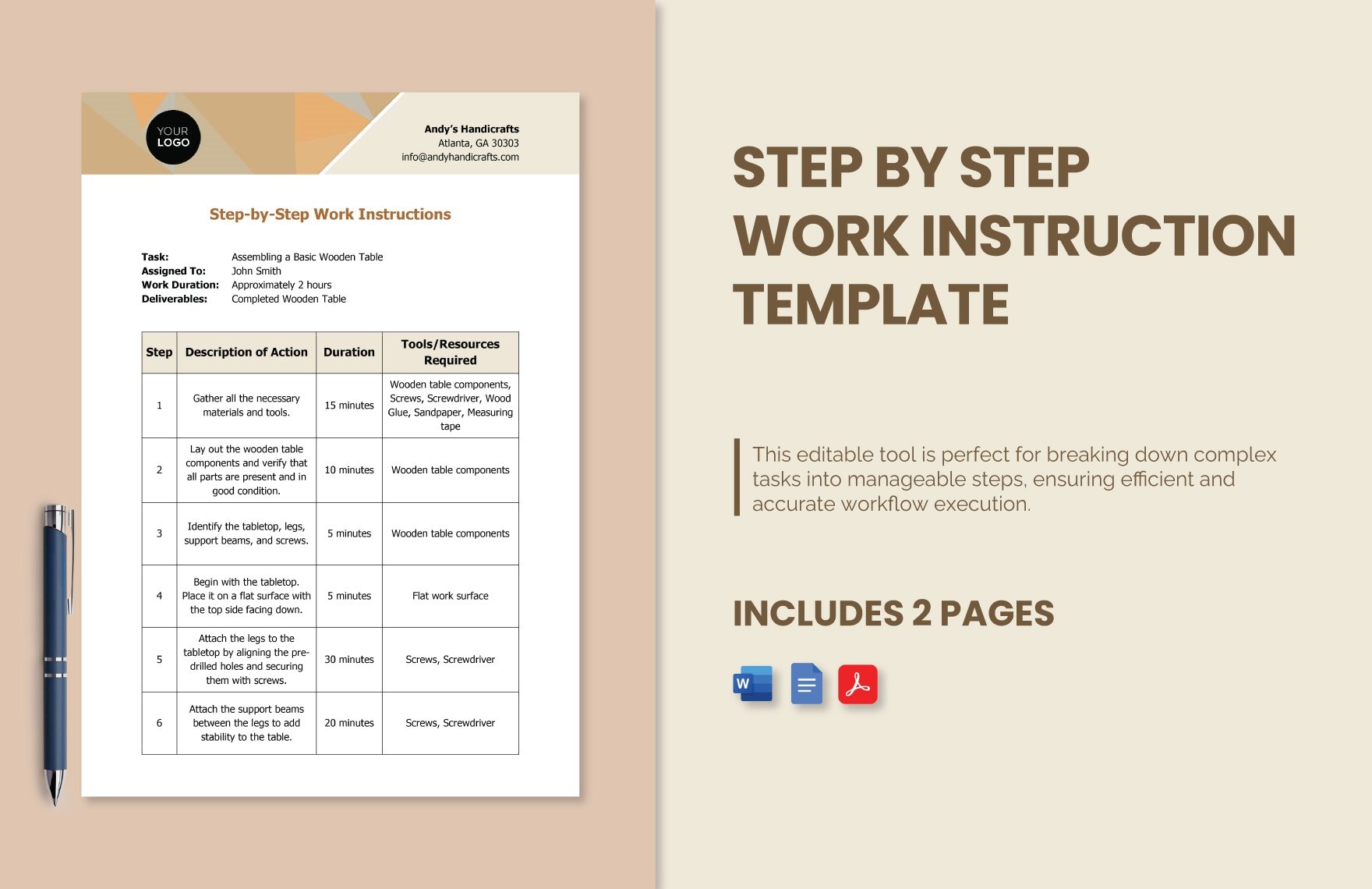 Step by Step Work Instruction Template