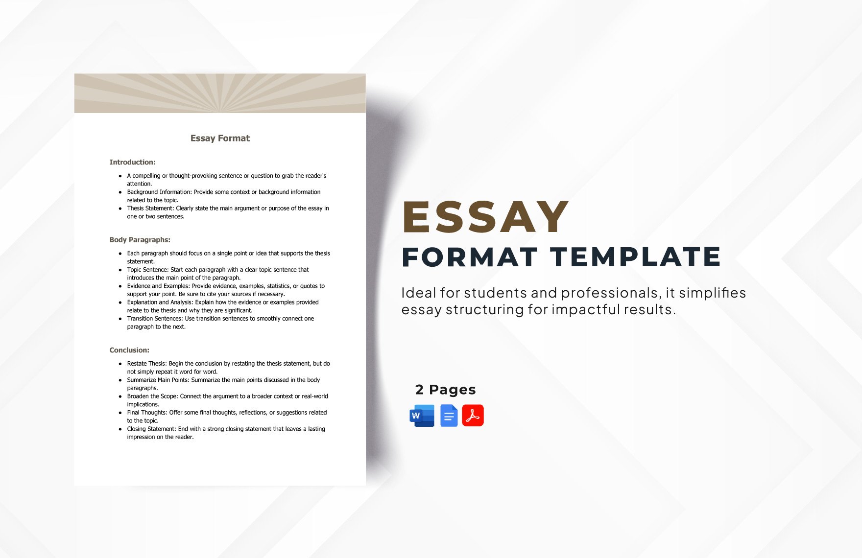 Essay Format Template in Word, Google Docs, PDF