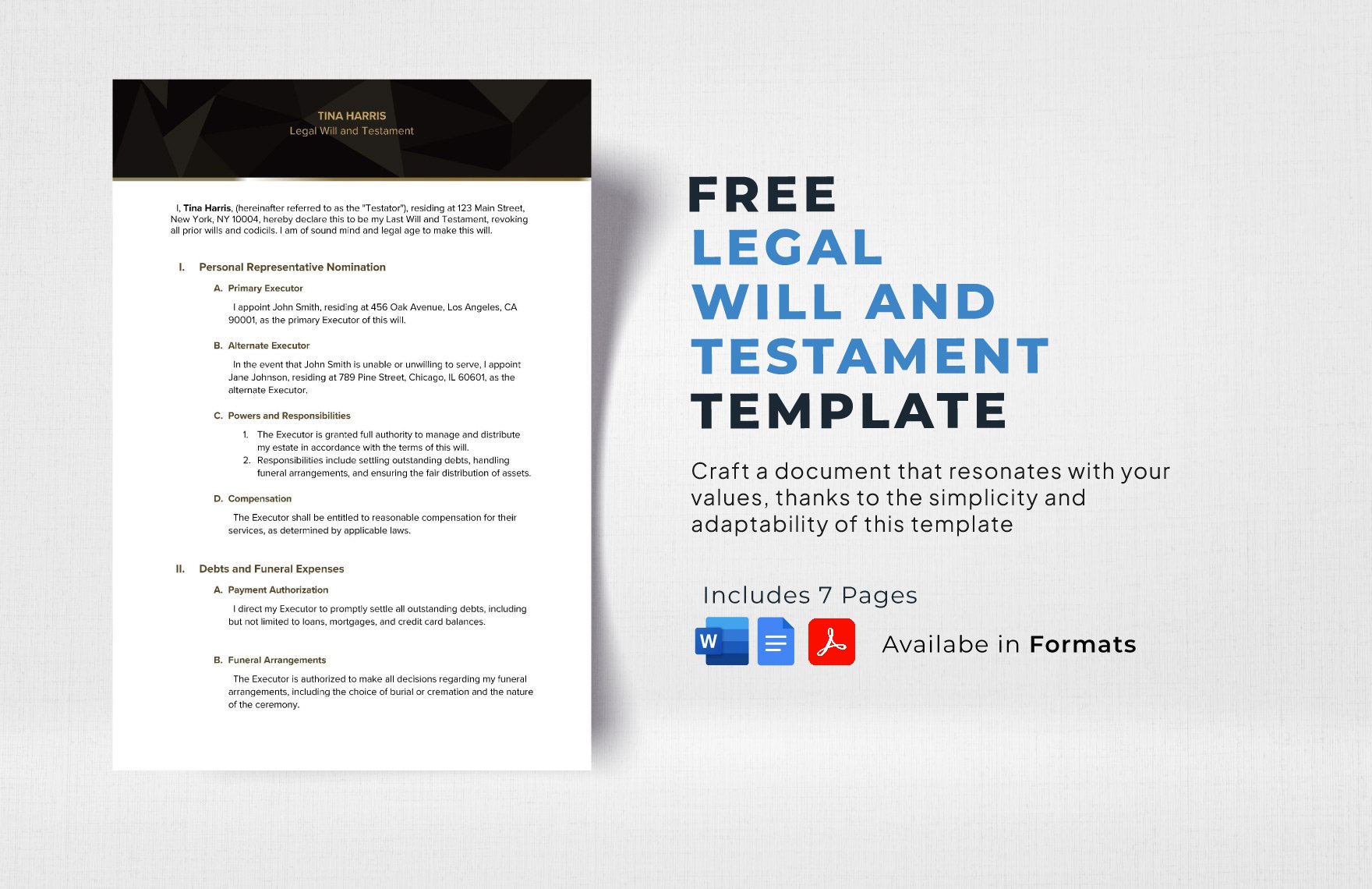 Legal Will and Testament Template