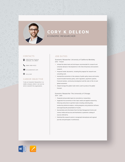 Economic Researcher Resume Template - Word, Apple Pages