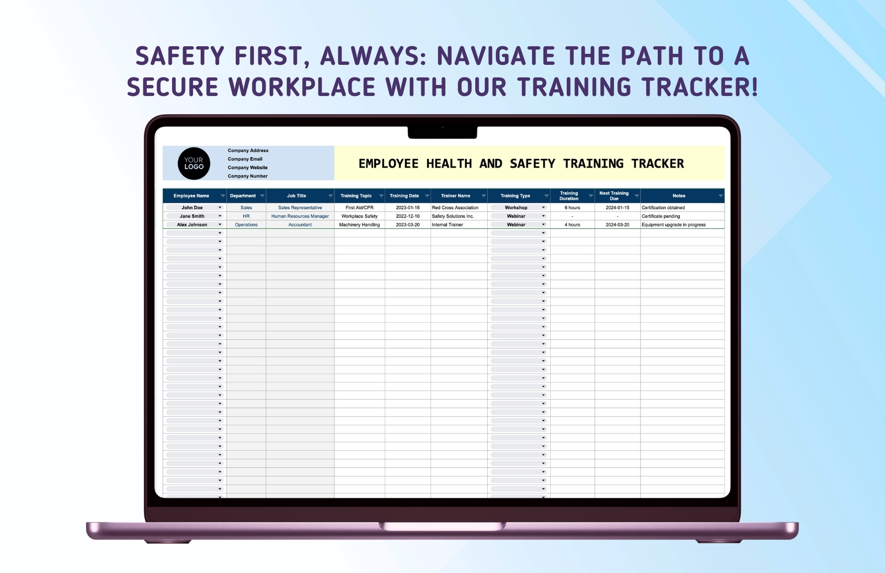 Employee Health and Safety Training Tracker HR Template
