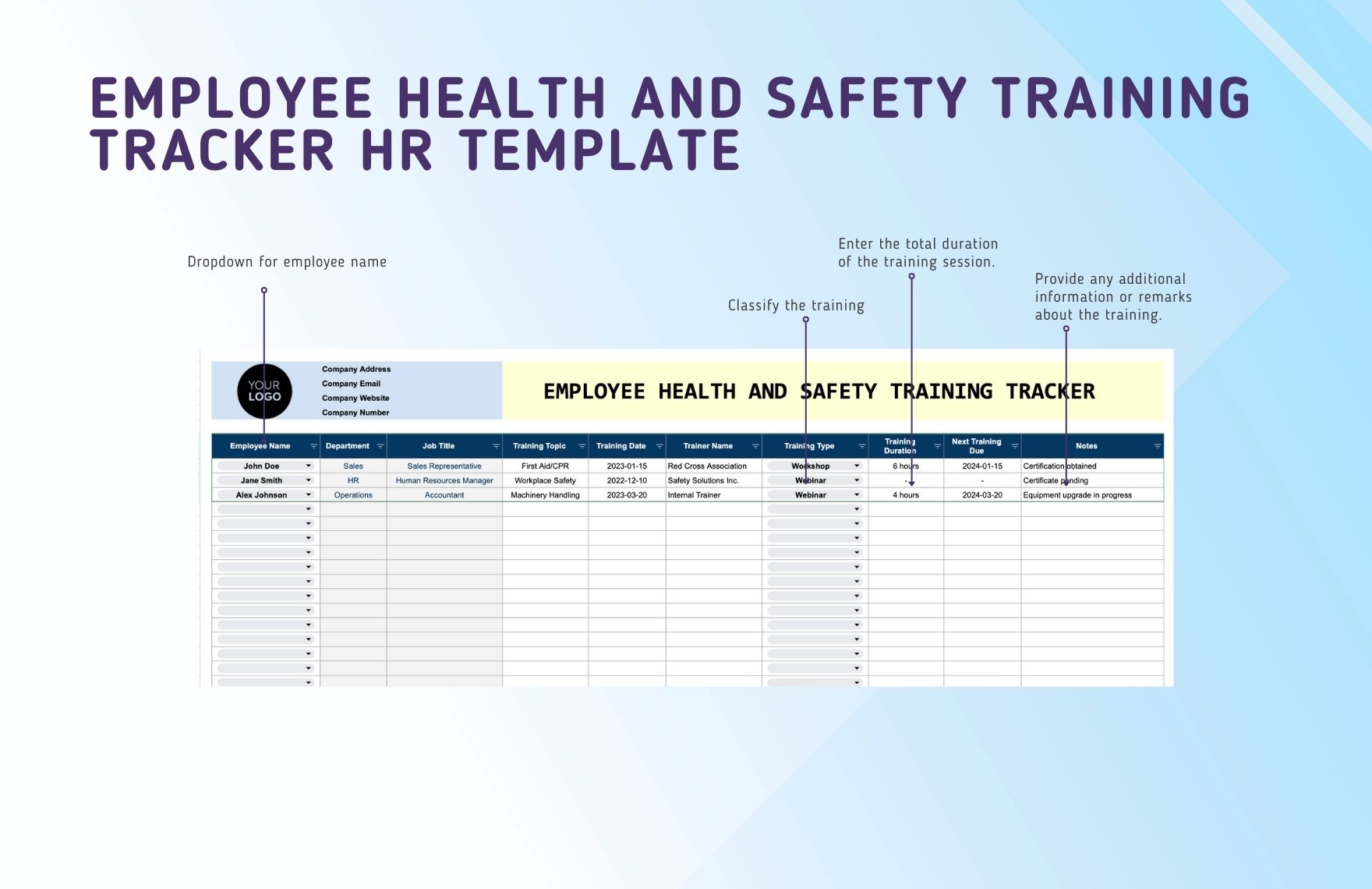 Employee Health and Safety Training Tracker HR Template