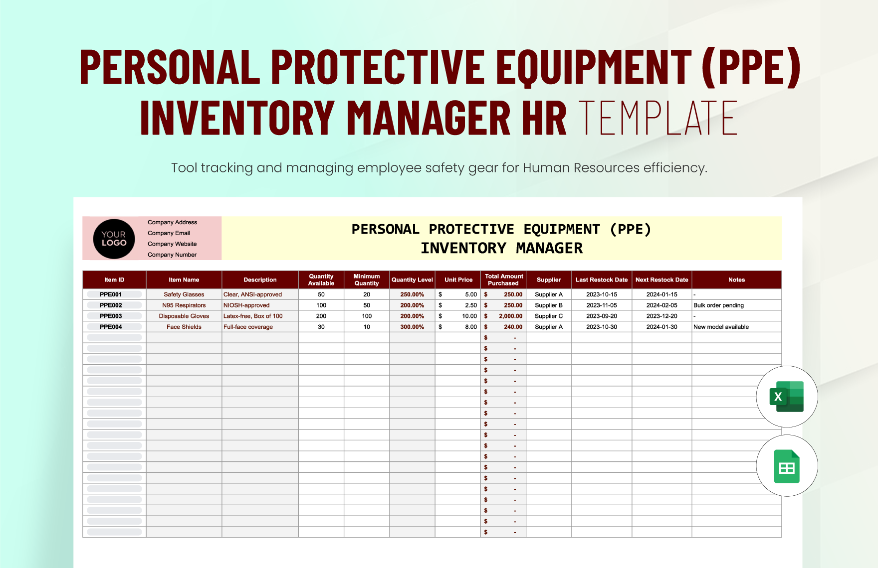 Personal Protective Equipment (PPE) Inventory Manager HR Template